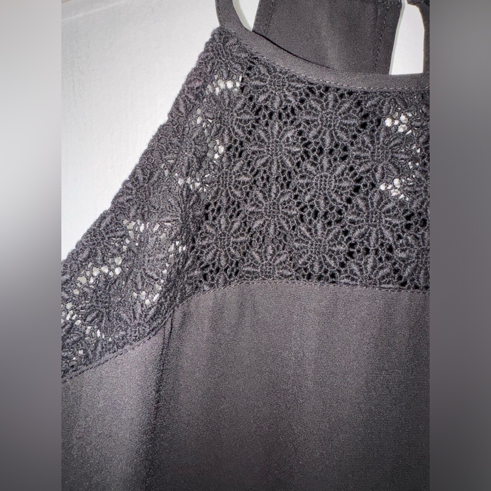 Forever 21 Black Flowy Top with floral lace around the neck